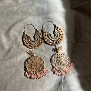 Elegant Gold and Pink Dangle Earrings